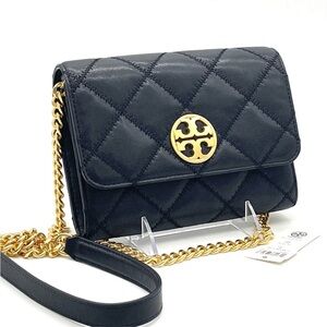Tory Burch Navy Quilted Crossbody Bag with Gold Chain